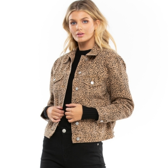 Brunette the label Leopard Print Jean Jacket - Size XS - Picture 1 of 9